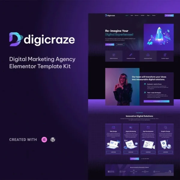 Digicraze – Digital Marketing Agency Elementor Pro Template Kit